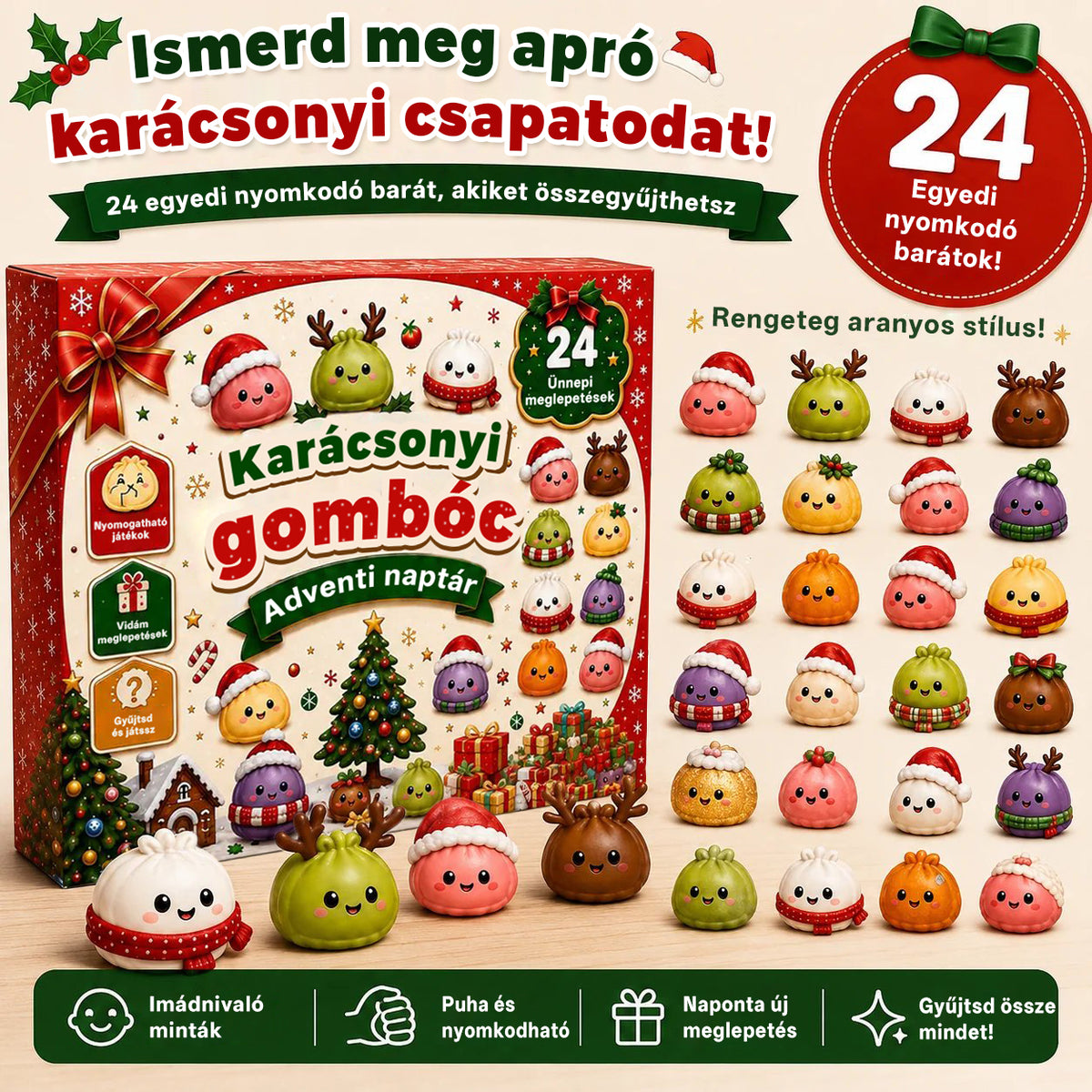 Billhol®⭐️ KARÁCSONYI KÜLÖNLEGESSÉG | 24 napos mini Squishy adventi naptár – minden nap egy aranyos meglepetéssele🎄