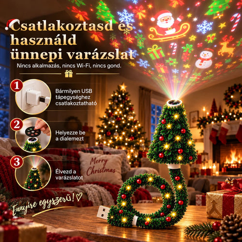 Billhol® USB-s karácsonyi projektorlámpa 🎄– 6 varázslatos ünnepi mintával🌟