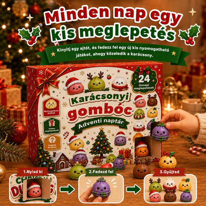 Billhol® 🌿KARÁCSONYI KÜLÖNLEGESSÉG | 24 napos mini Squishy adventi naptár – minden nap egy aranyos meglepetéssel🎄
