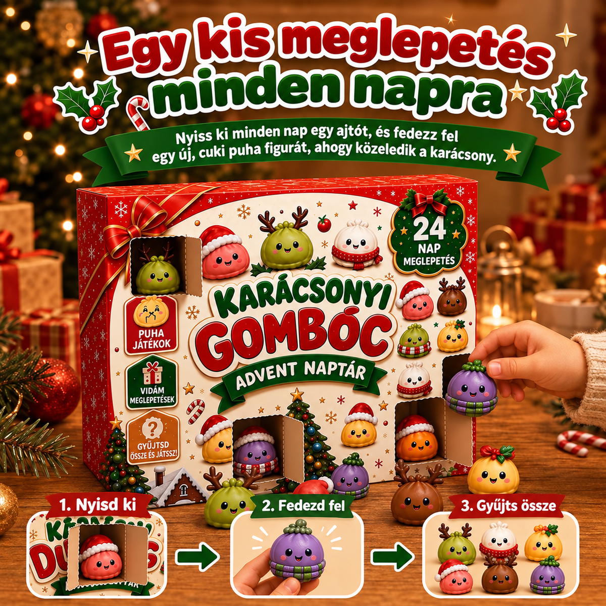 🌻KARÁCSONYI KÜLÖNLEGESSÉG | 24 napos mini Squishy adventi naptár – minden nap egy aranyos meglepetéssel🎄