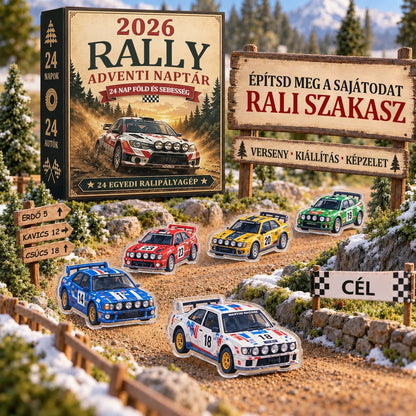 🏎️ Rali karácsonyi adventi naptár 2026 – 24 nap tele sebességgel és izgalommal, 24 gyűjthető raliautóval (2D modellek)