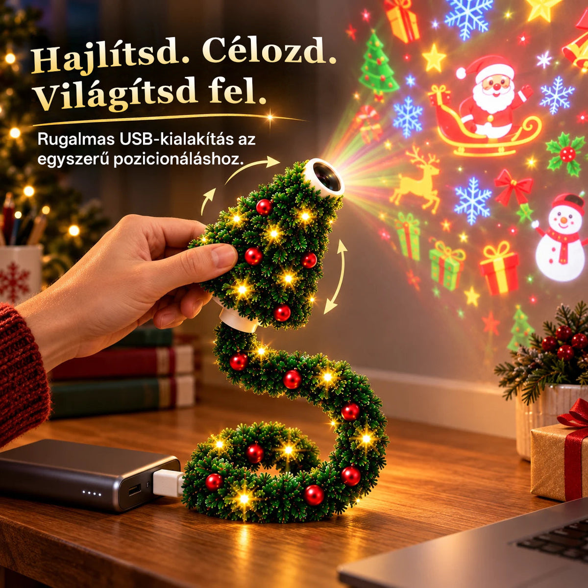 Billhol® USB-s karácsonyi projektorlámpa 🎄– 6 varázslatos ünnepi mintával🌟