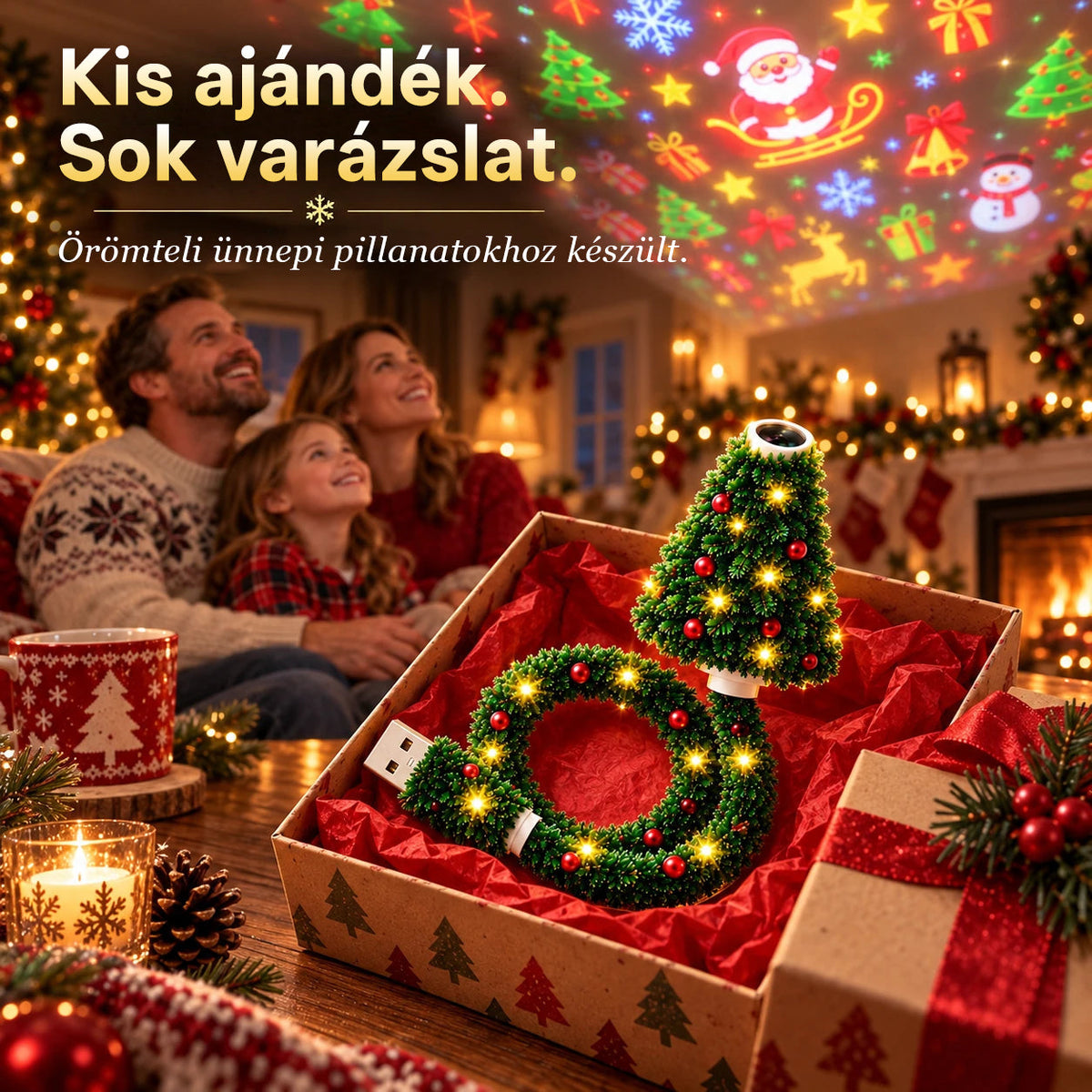 Billhol® USB-s karácsonyi projektorlámpa 🎄– 6 varázslatos ünnepi mintával🌟