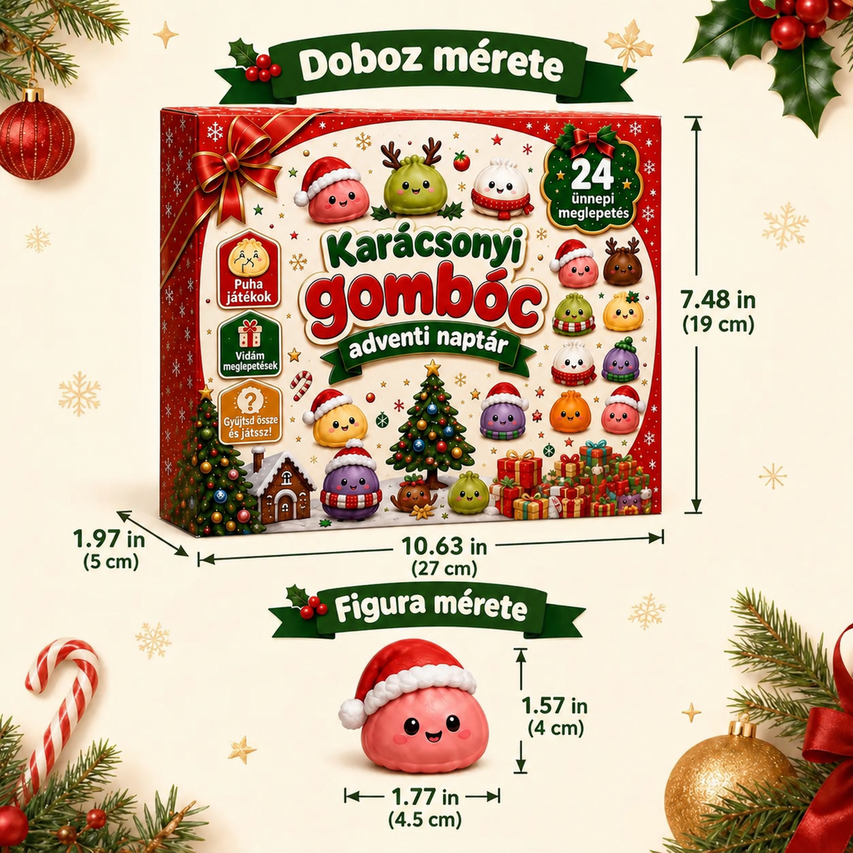🌻KARÁCSONYI KÜLÖNLEGESSÉG | 24 napos mini Squishy adventi naptár – minden nap egy aranyos meglepetéssel🎄